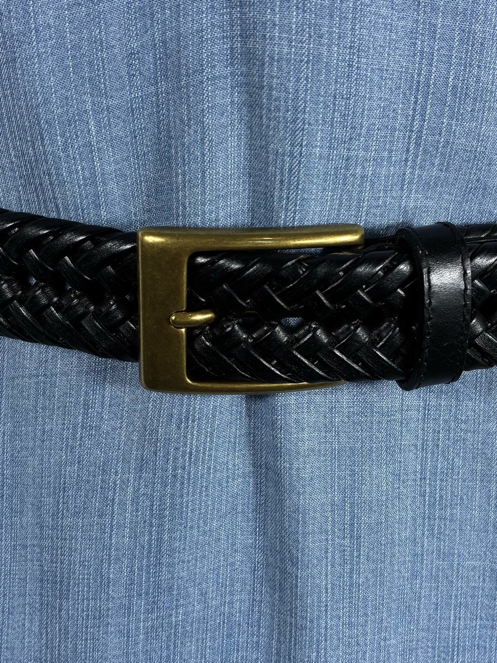 Dockers Mens Belt Sz 44 Braided Black Leather with Brass Buckle
